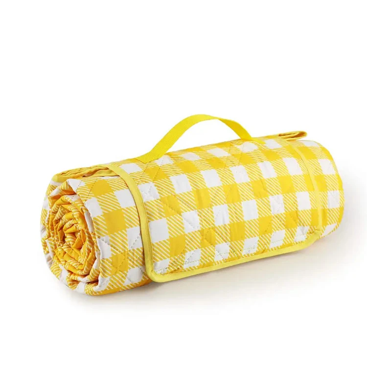 100 % Polyester, gelb karierte Picknickdecke