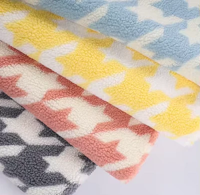 Houndstooth Sherpa Lammfell Fleece Stoff